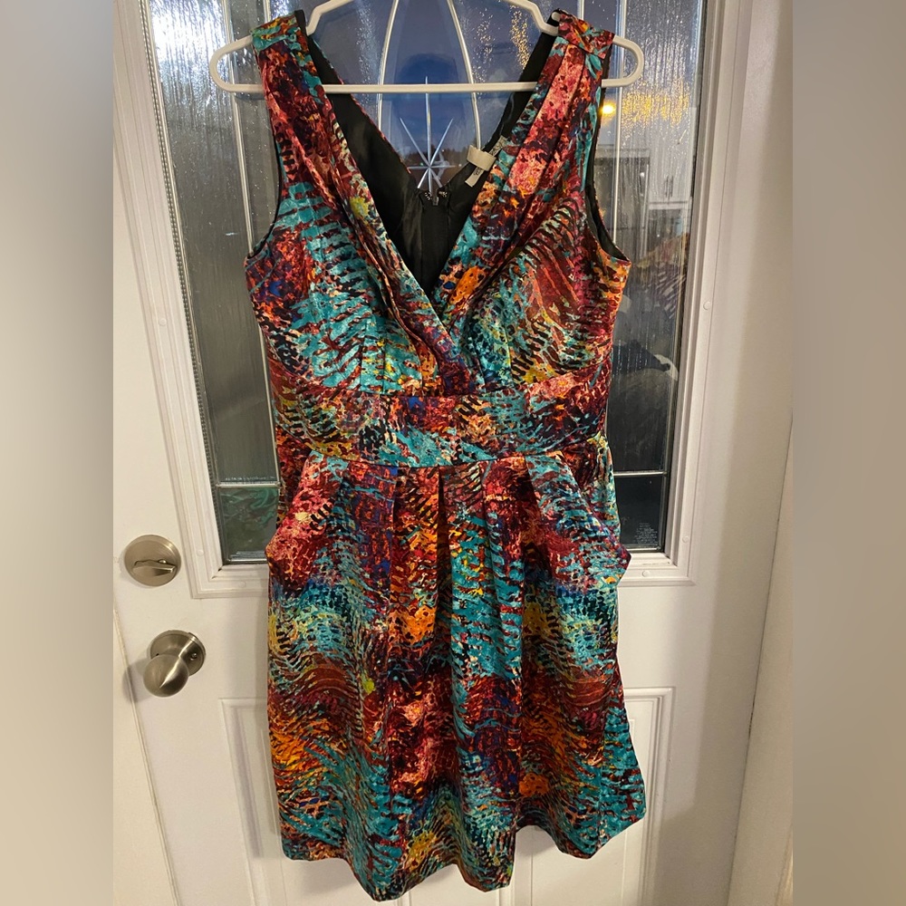 Colourful Corey P V-Neck Sleeveless Dress with Pockets Size 10